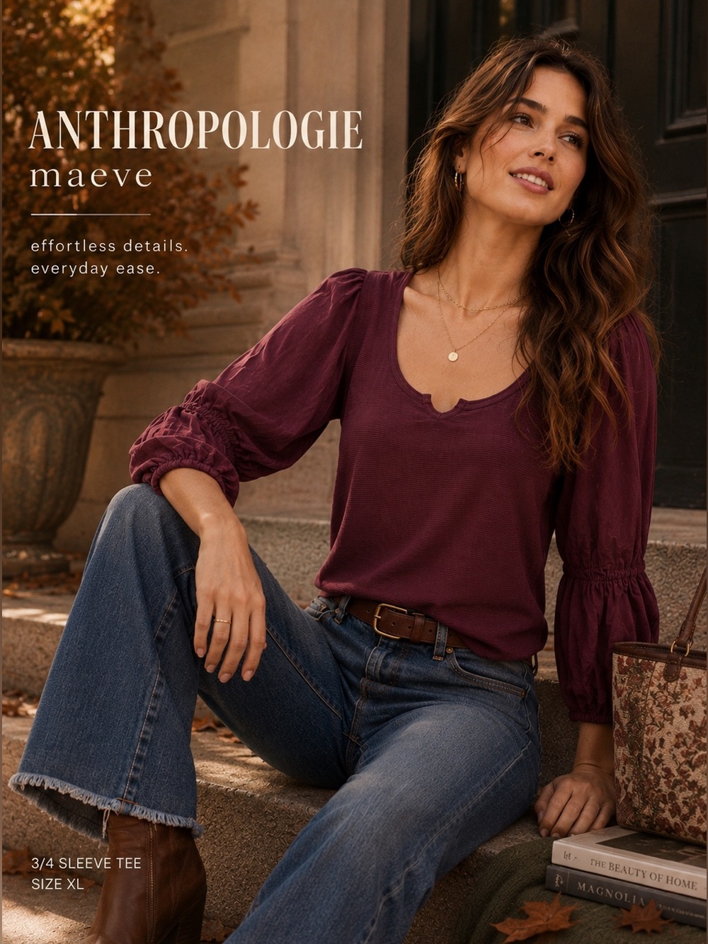 NWT Maeve by Anthropologie Burgundy Puff Sleeve Ribbed Top XL Boho Romantic